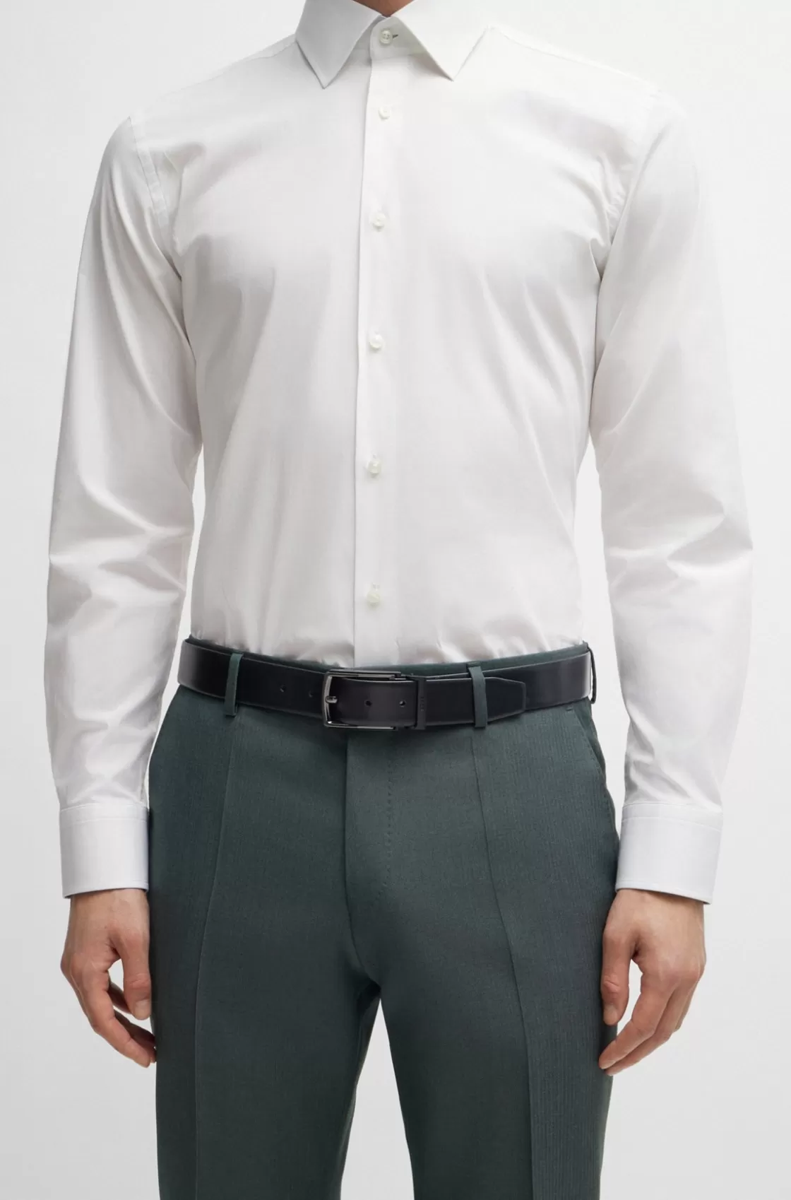 HUGO BOSS Reversible Italian-leather Belt With Branded Keeper Black Clearance