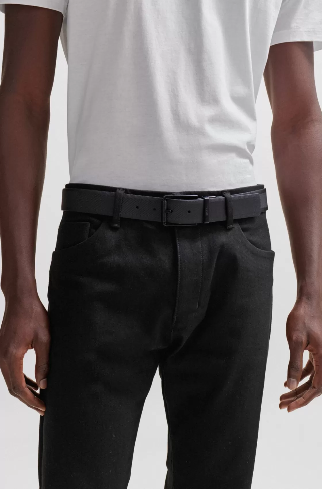 HUGO BOSS Reversible Leather Belt With -varnished Roller Buckle Black Best Sale