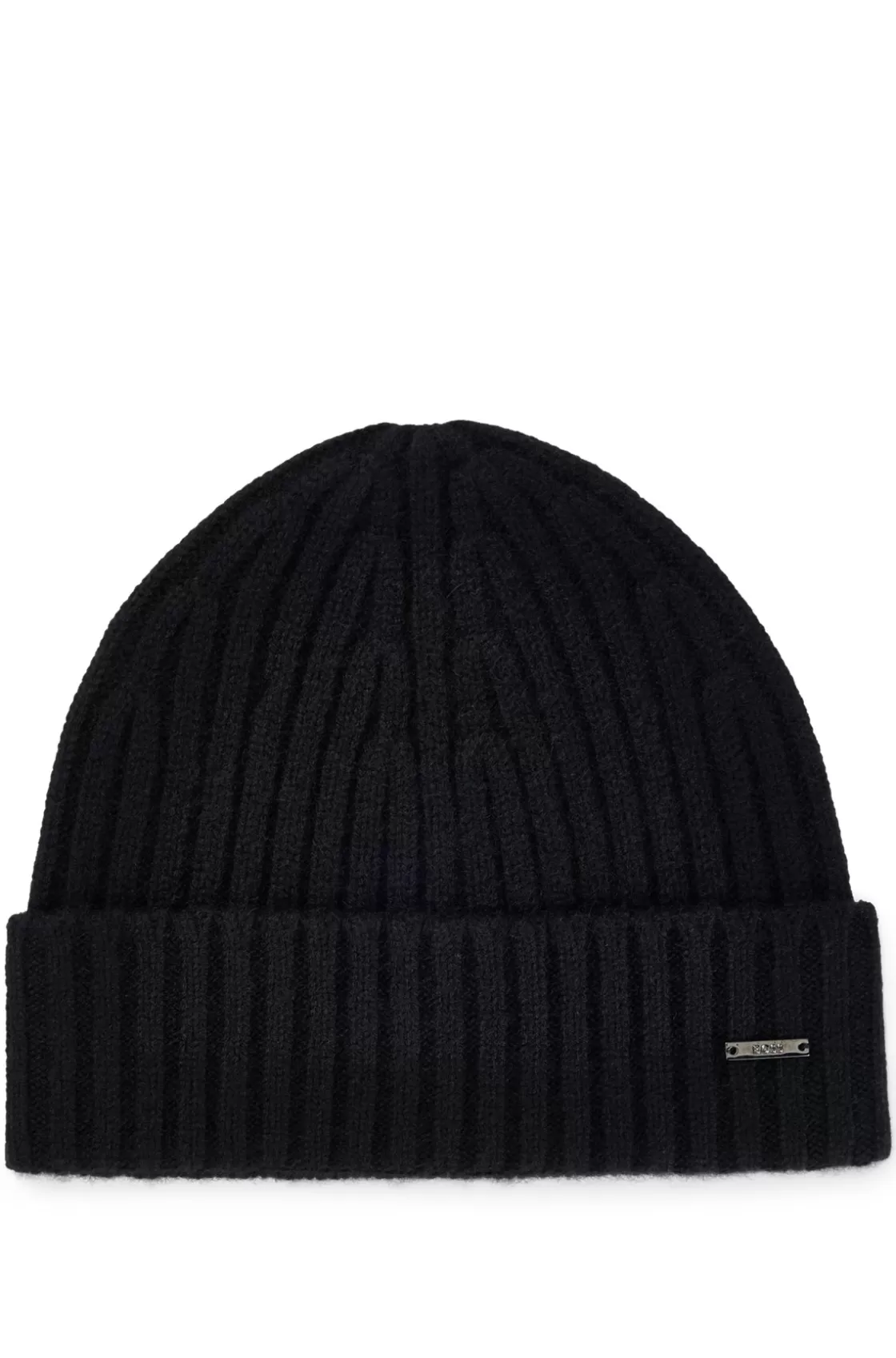 HUGO BOSS Ribbed Beanie Hat In Cashmere Black Flash Sale