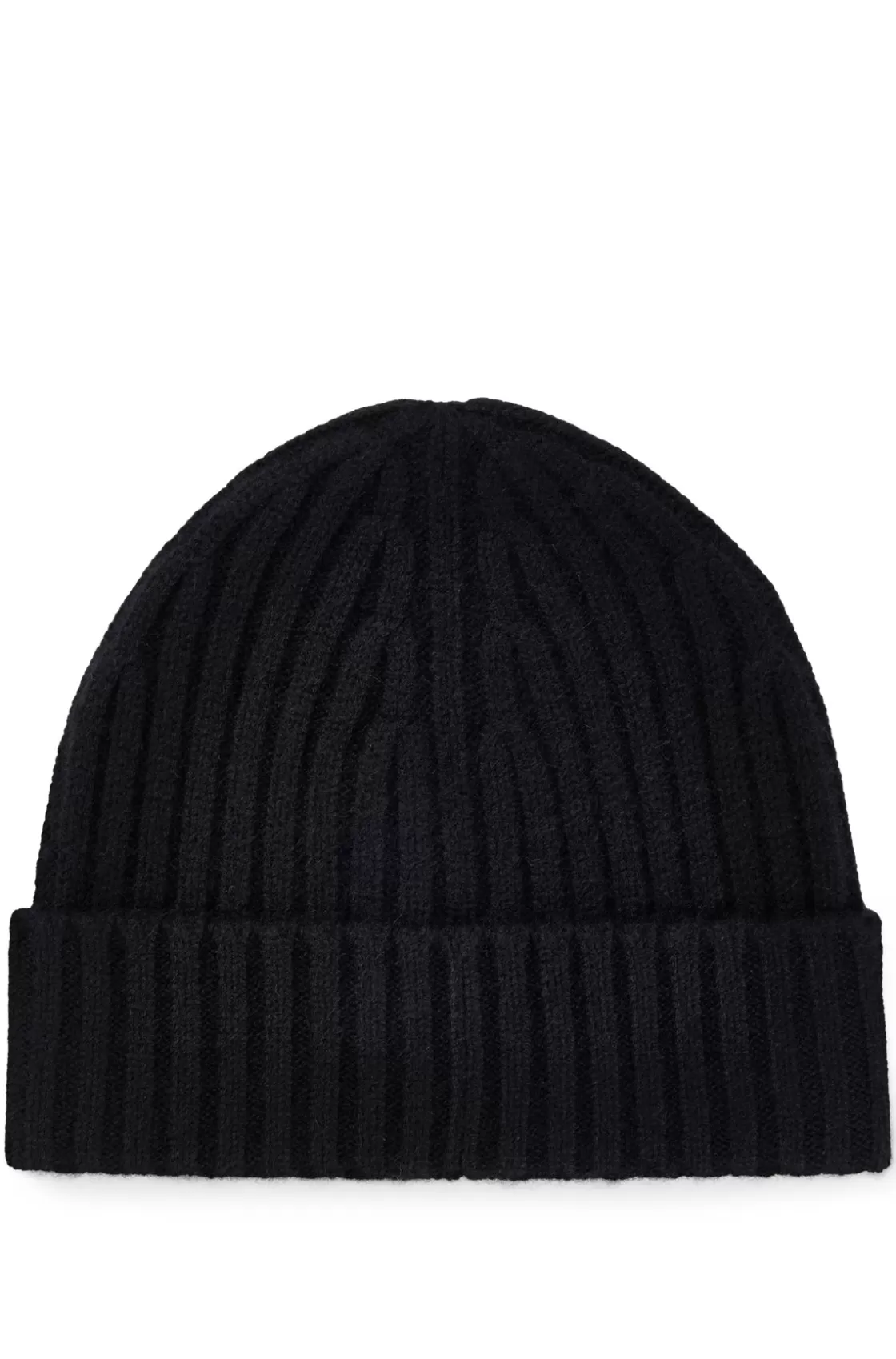 HUGO BOSS Ribbed Beanie Hat In Cashmere Black Flash Sale