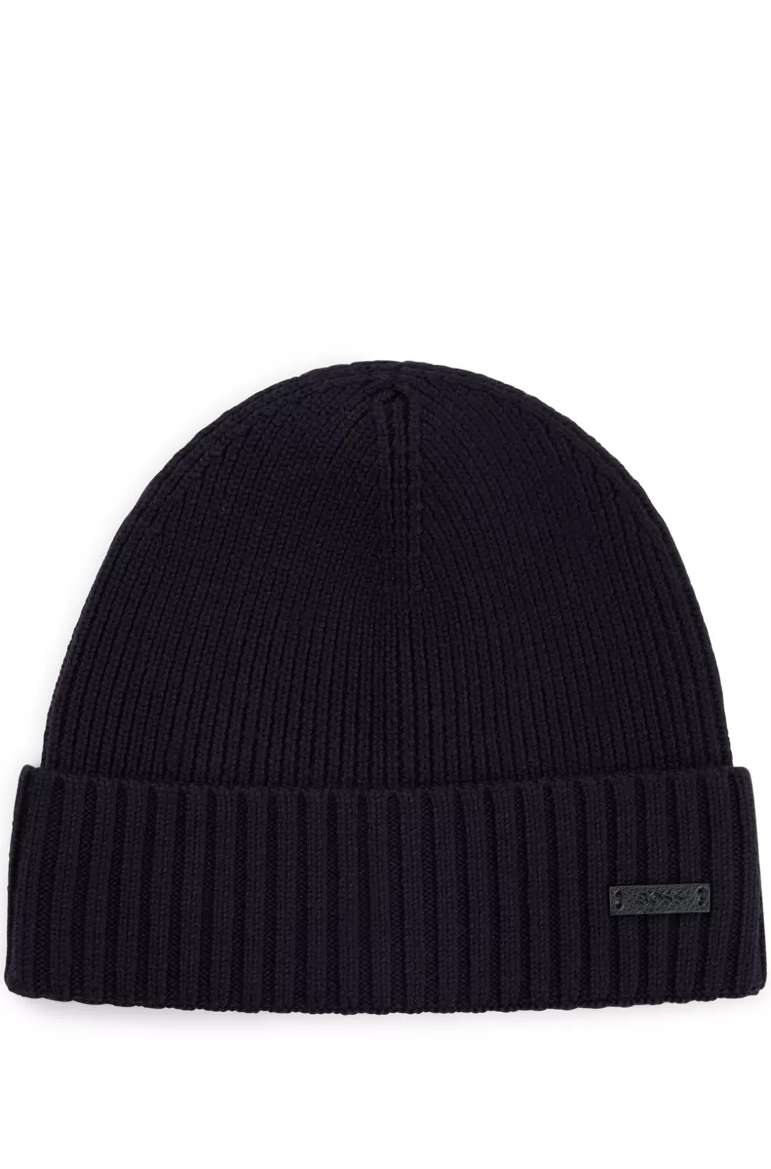 HUGO BOSS Ribbed Beanie Hat In Virgin Wool Dark Blue Best Sale