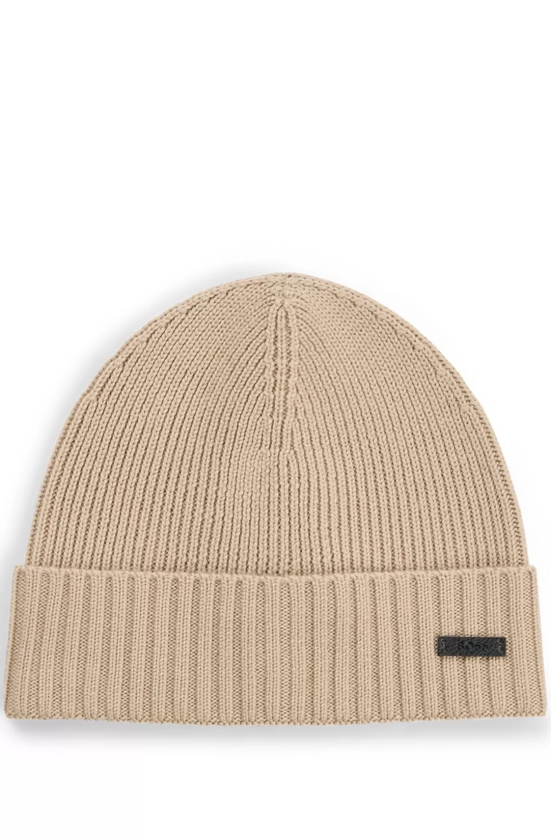 HUGO BOSS Ribbed Beanie Hat In Virgin Wool Light Beige Cheap