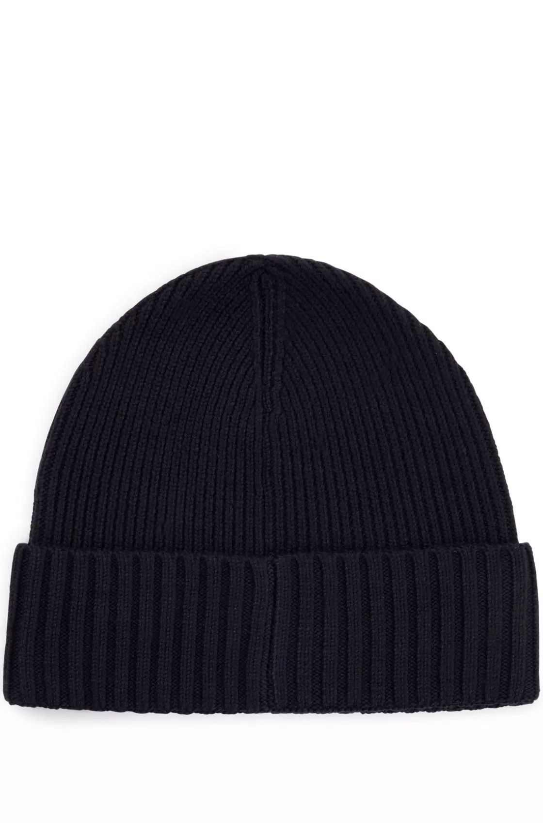 HUGO BOSS Ribbed Beanie Hat In Virgin Wool Dark Blue Best Sale