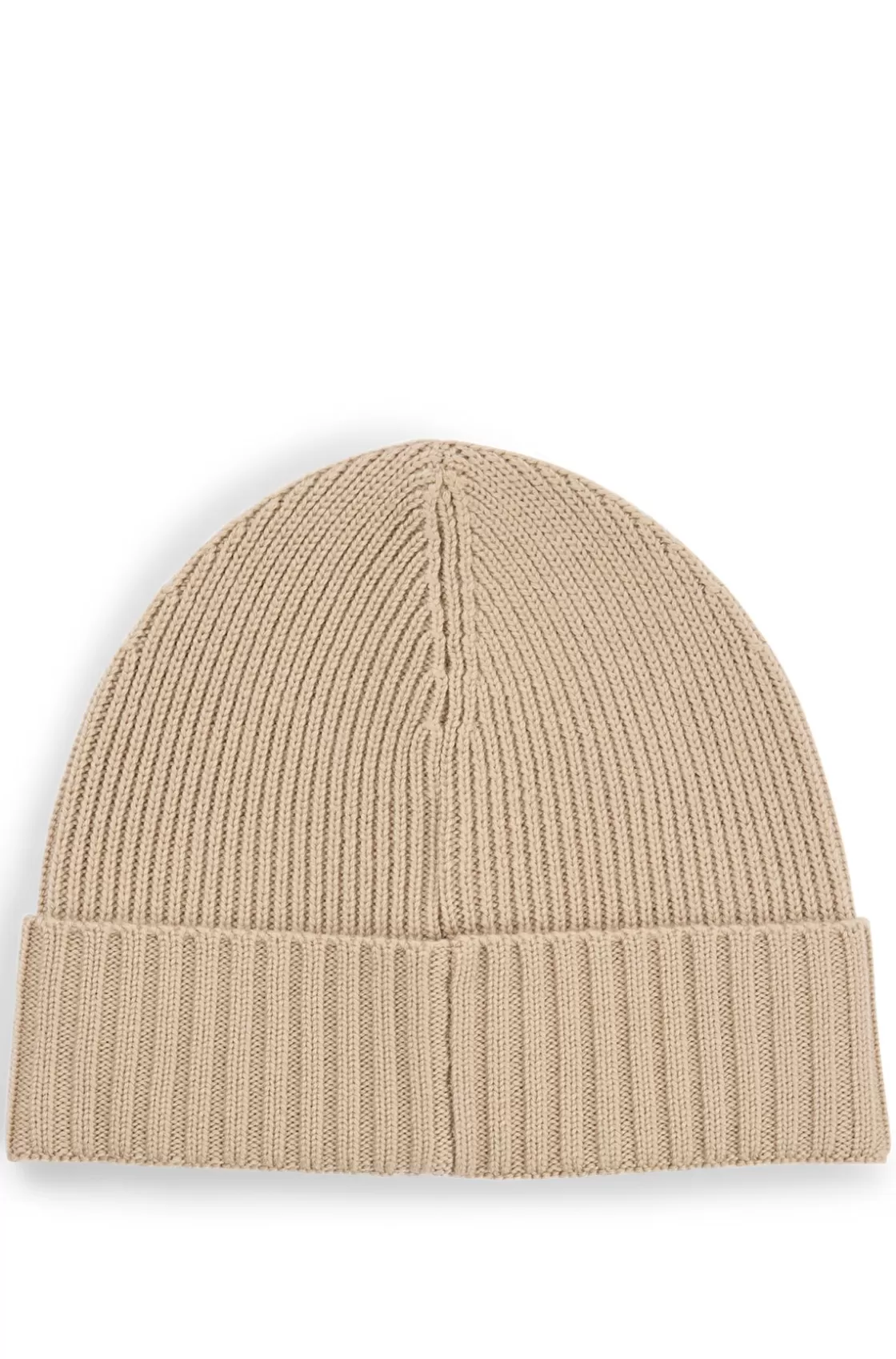 HUGO BOSS Ribbed Beanie Hat In Virgin Wool Light Beige Cheap