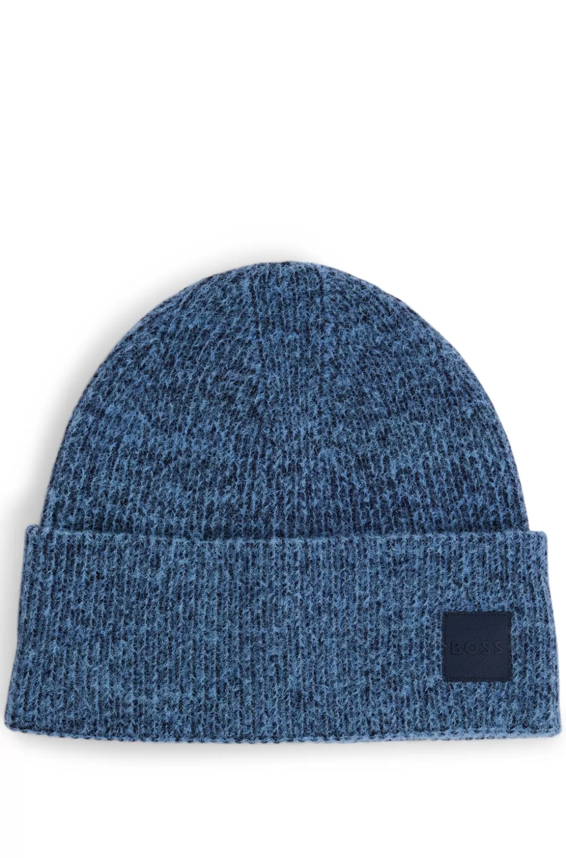 HUGO BOSS Ribbed Beanie Hat With Contrasting Logo Label Dark Blue Fashion