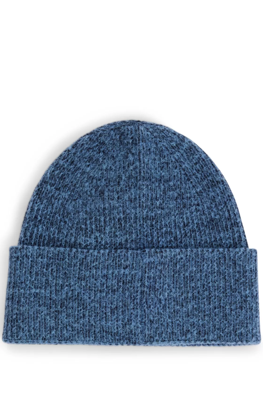 HUGO BOSS Ribbed Beanie Hat With Contrasting Logo Label Dark Blue Fashion