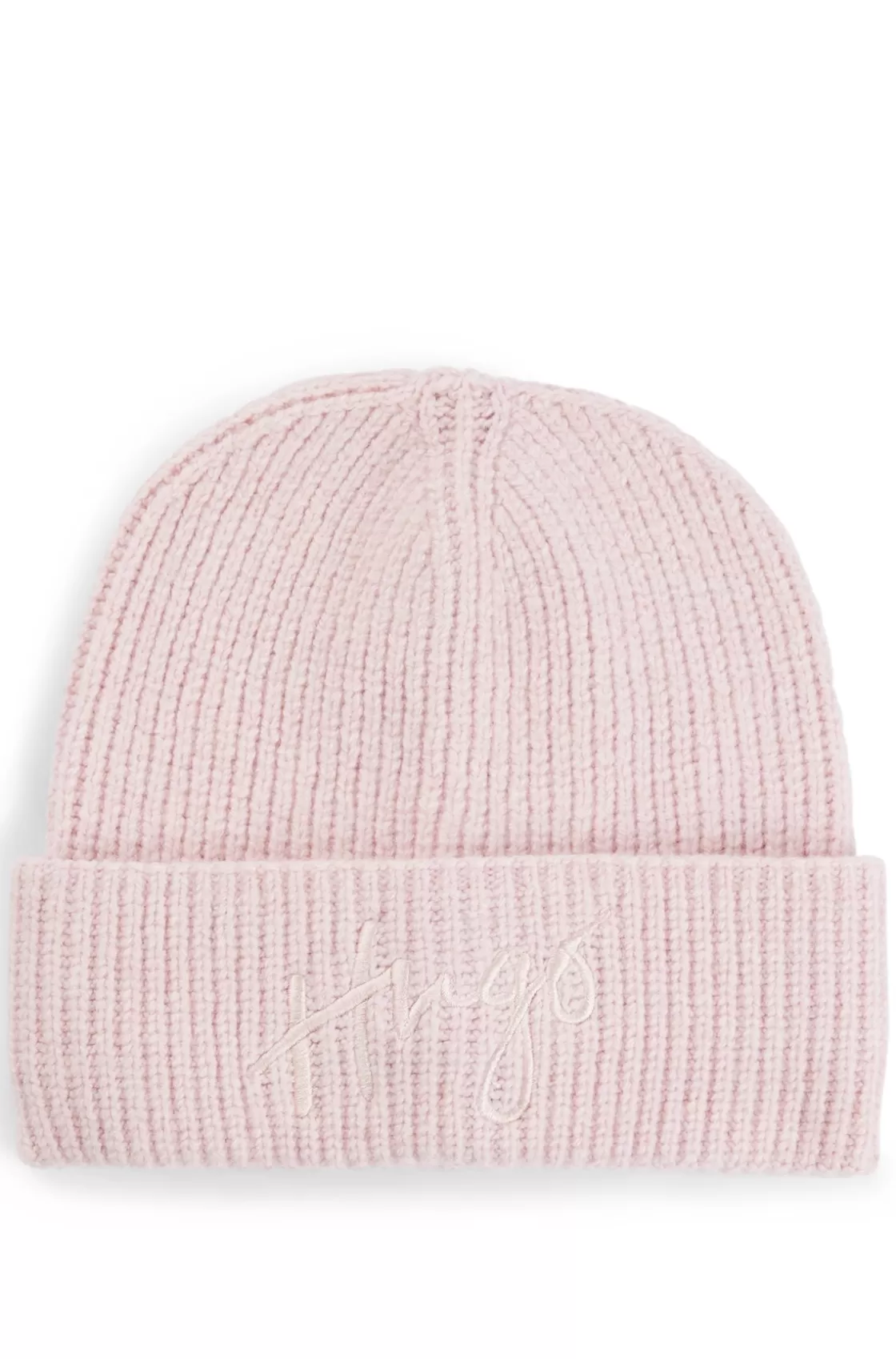 HUGO BOSS Ribbed Beanie Hat With Embroidered Handwritten Logo light pink Cheap