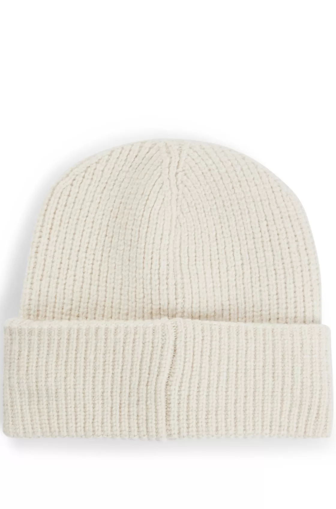 HUGO BOSS Ribbed Beanie Hat With Embroidered Handwritten Logo White Store