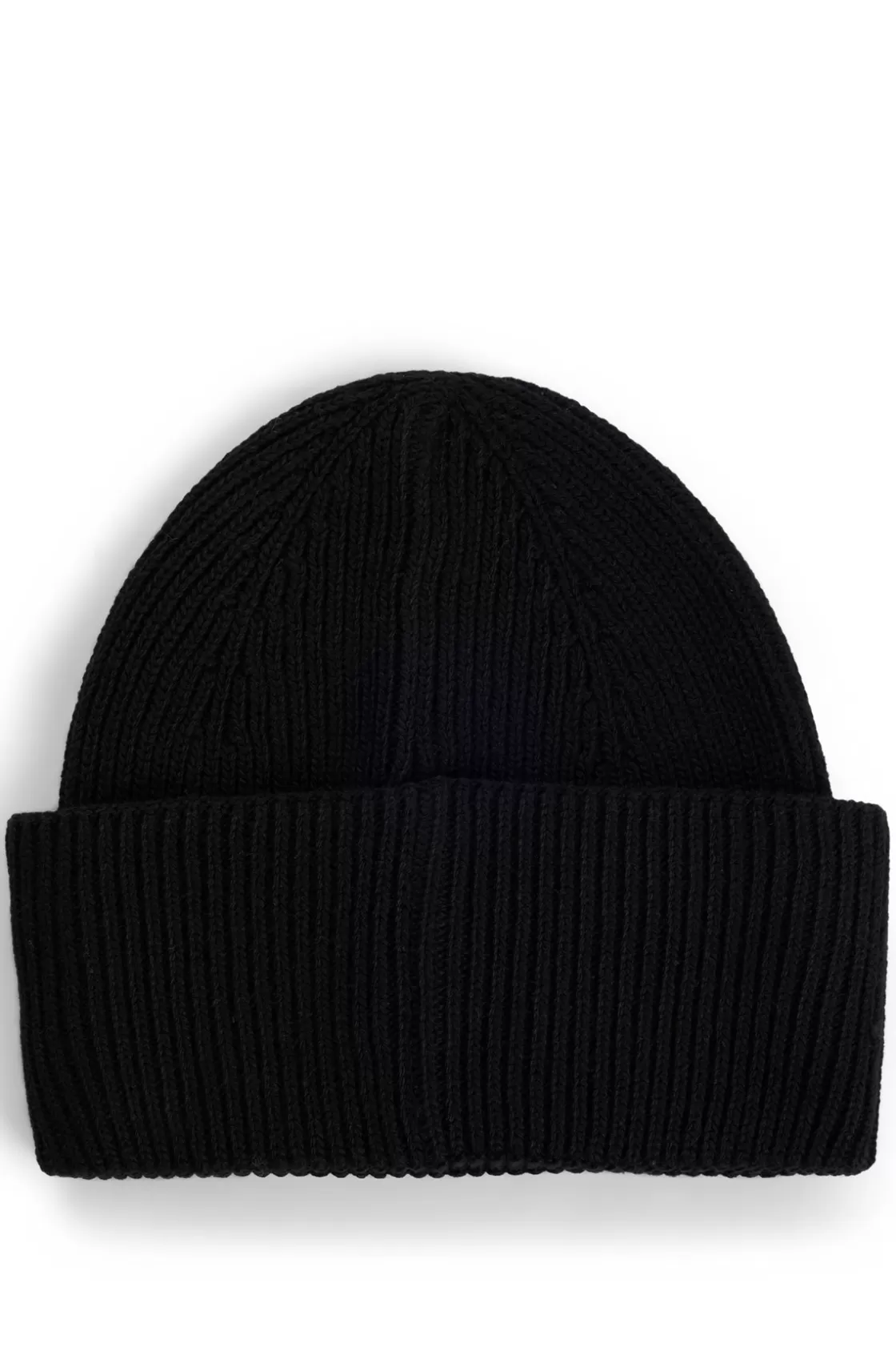 HUGO BOSS Ribbed Beanie Hat With Signature-stripe Trim Black Flash Sale