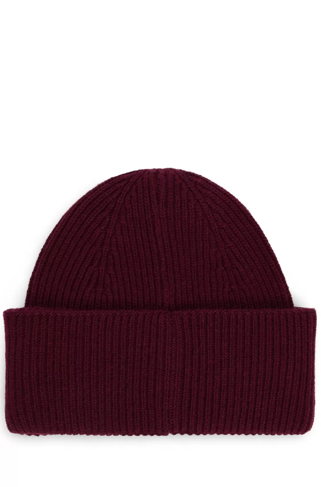 HUGO BOSS Ribbed Beanie Hat With Signature-stripe Trim Dark Red Cheap