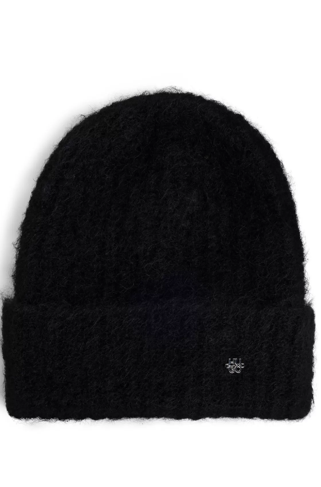 HUGO BOSS Ribbed Beanie Hat With Stacked-logo Trim Black Best Sale