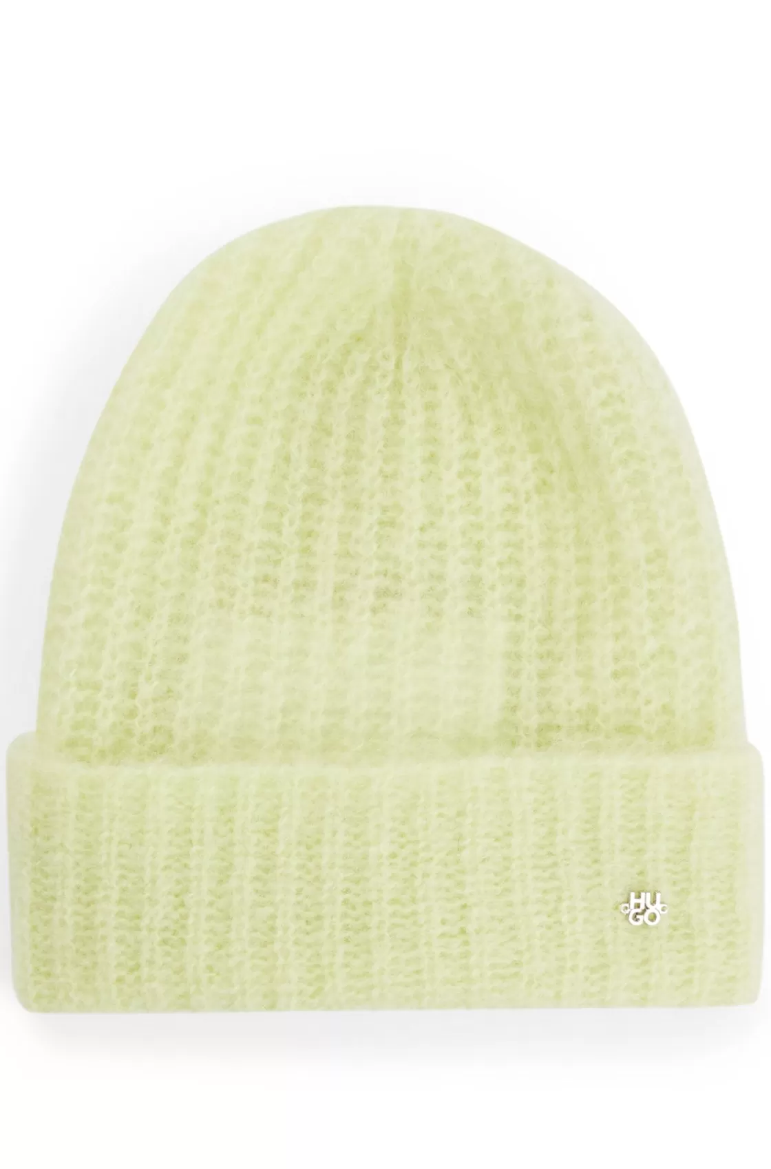 HUGO BOSS Ribbed Beanie Hat With Stacked-logo Trim Yellow Flash Sale