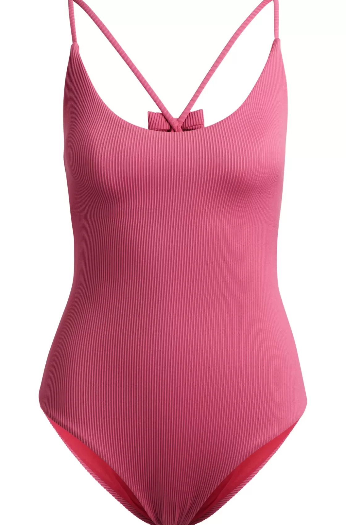 HUGO BOSS Ribbed One-piece Swimsuit With Bow Trim Pink Flash Sale