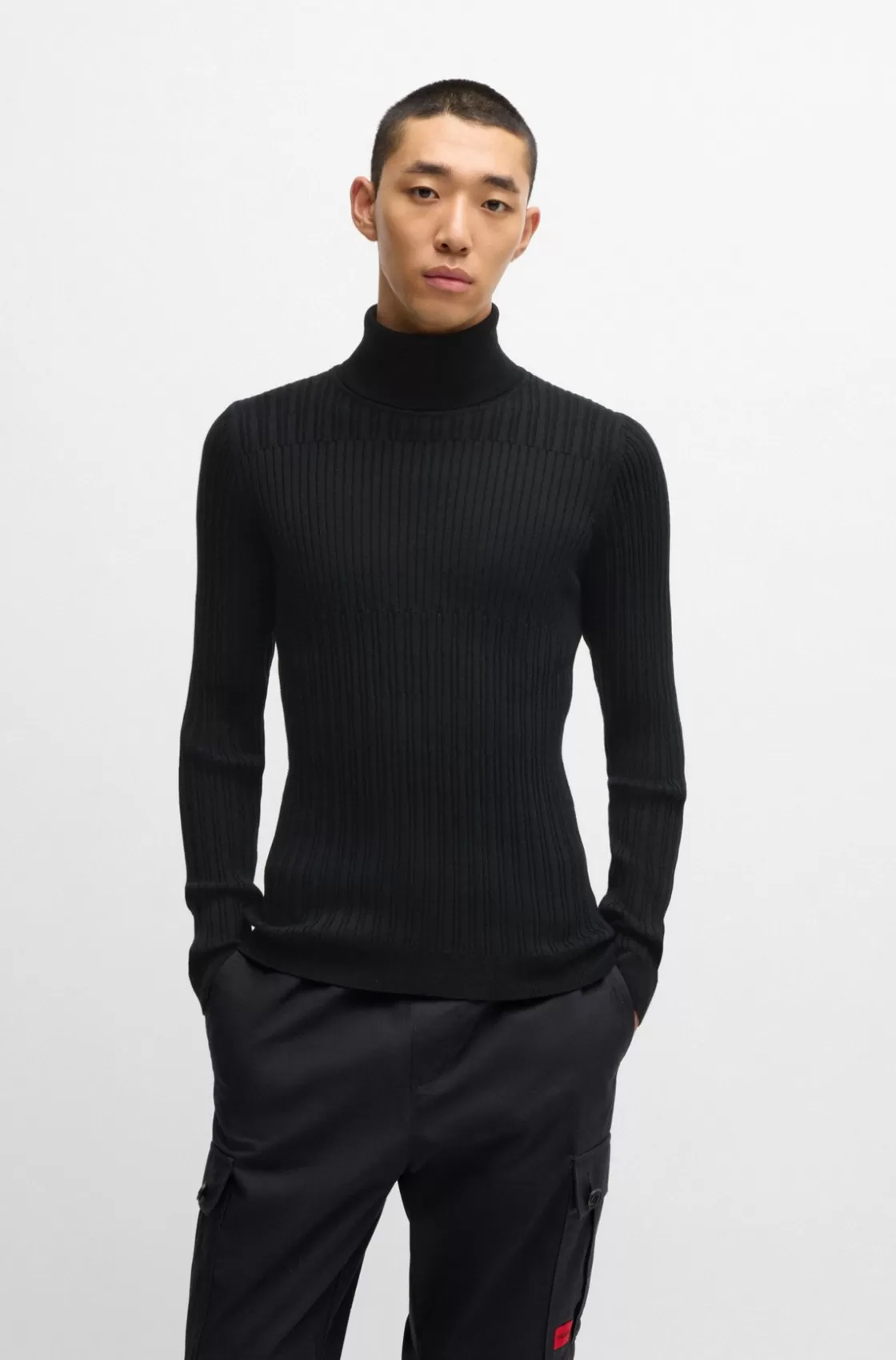 HUGO BOSS Ribbed Rollneck Sweater In Cotton And Wool Black Best Sale