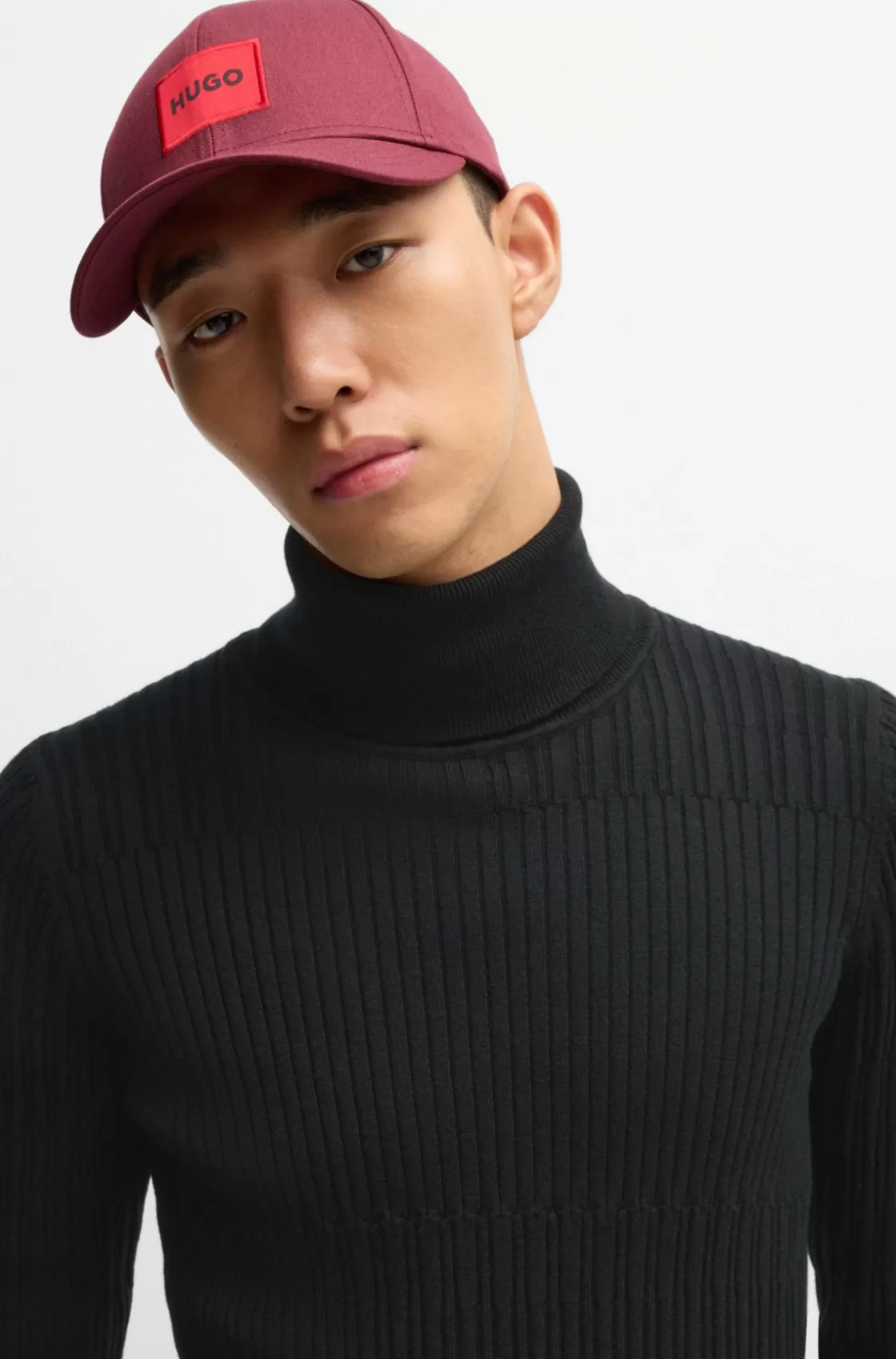 HUGO BOSS Ribbed Rollneck Sweater In Cotton And Wool Black Best Sale