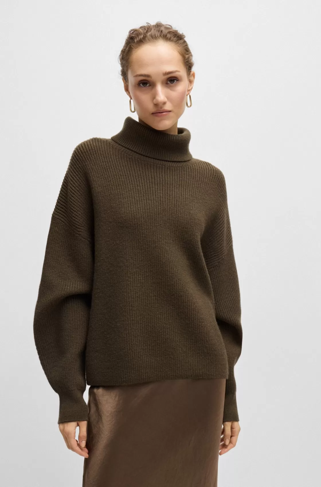 HUGO BOSS Ribbed Rollneck Sweater In Wool Light Green Cheap