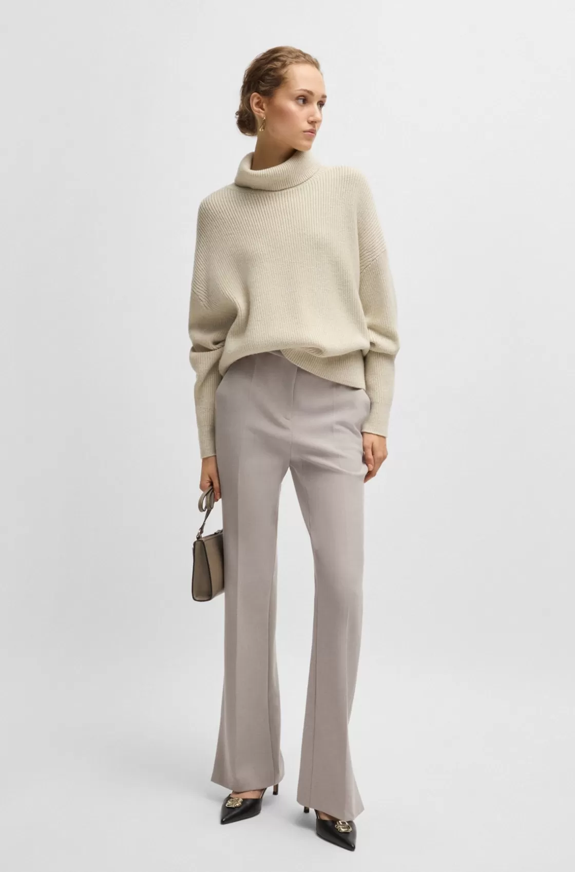 HUGO BOSS Ribbed Rollneck Sweater In Wool Patterned Cheap
