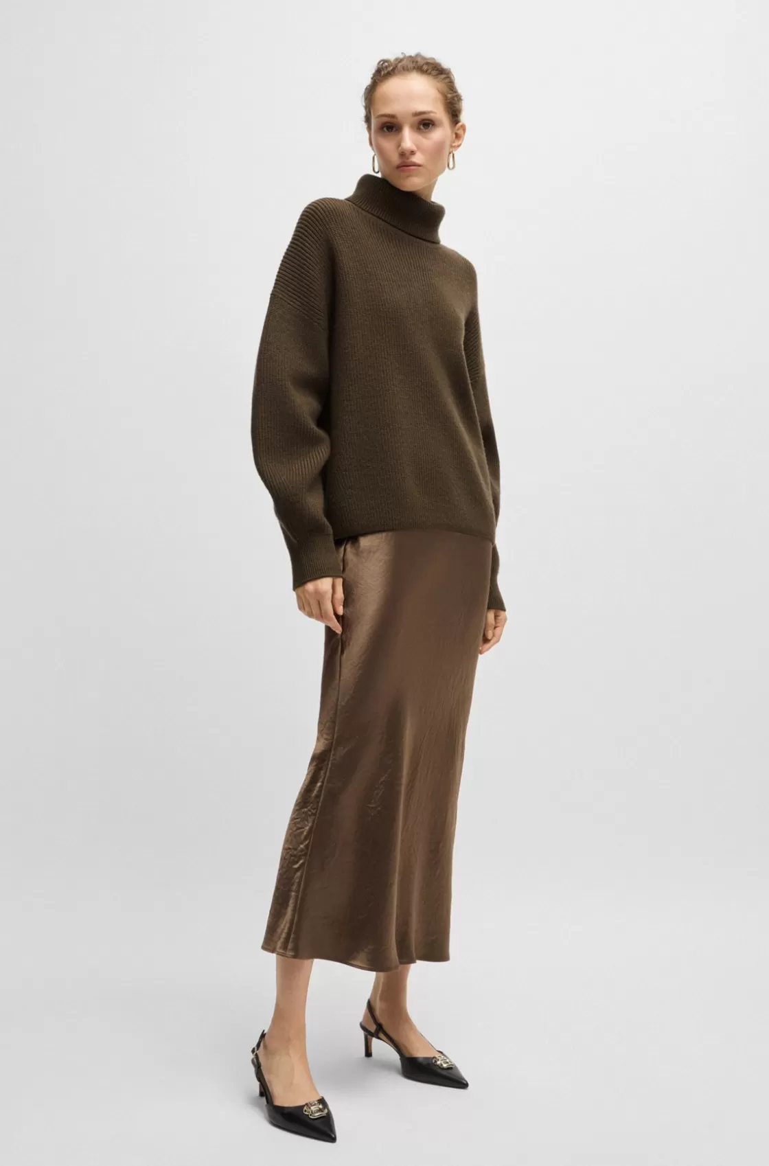 HUGO BOSS Ribbed Rollneck Sweater In Wool Light Green Cheap