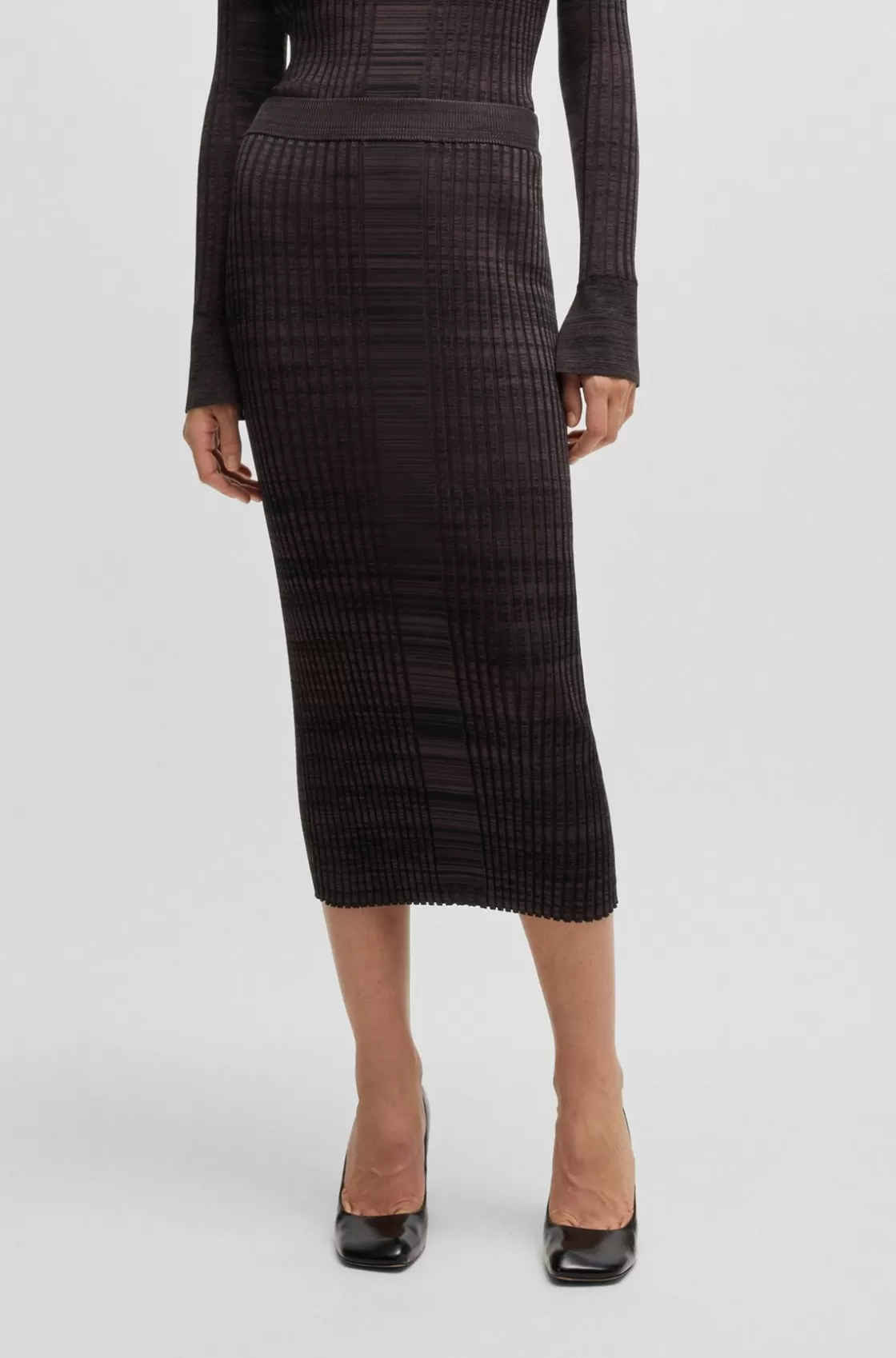 HUGO BOSS Ribbed-knit Midi Skirt In Mouliné Yarns Patterned Sale