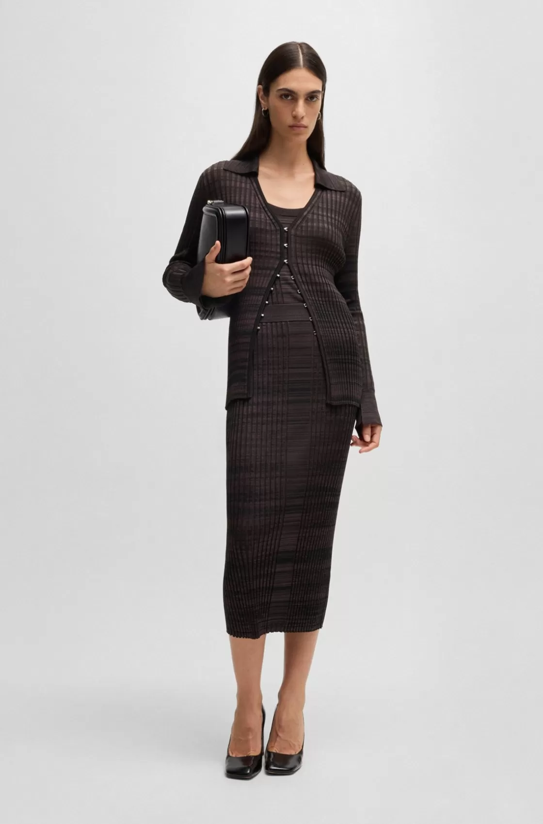 HUGO BOSS Ribbed-knit Midi Skirt In Mouliné Yarns Patterned Sale