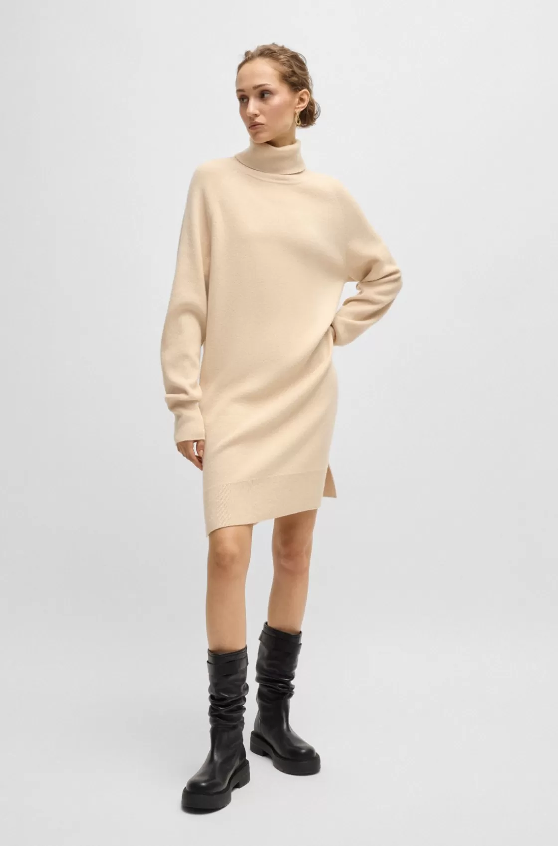 HUGO BOSS Rollneck Sweater Dress In Wool And Cashmere Light Yellow Best Sale