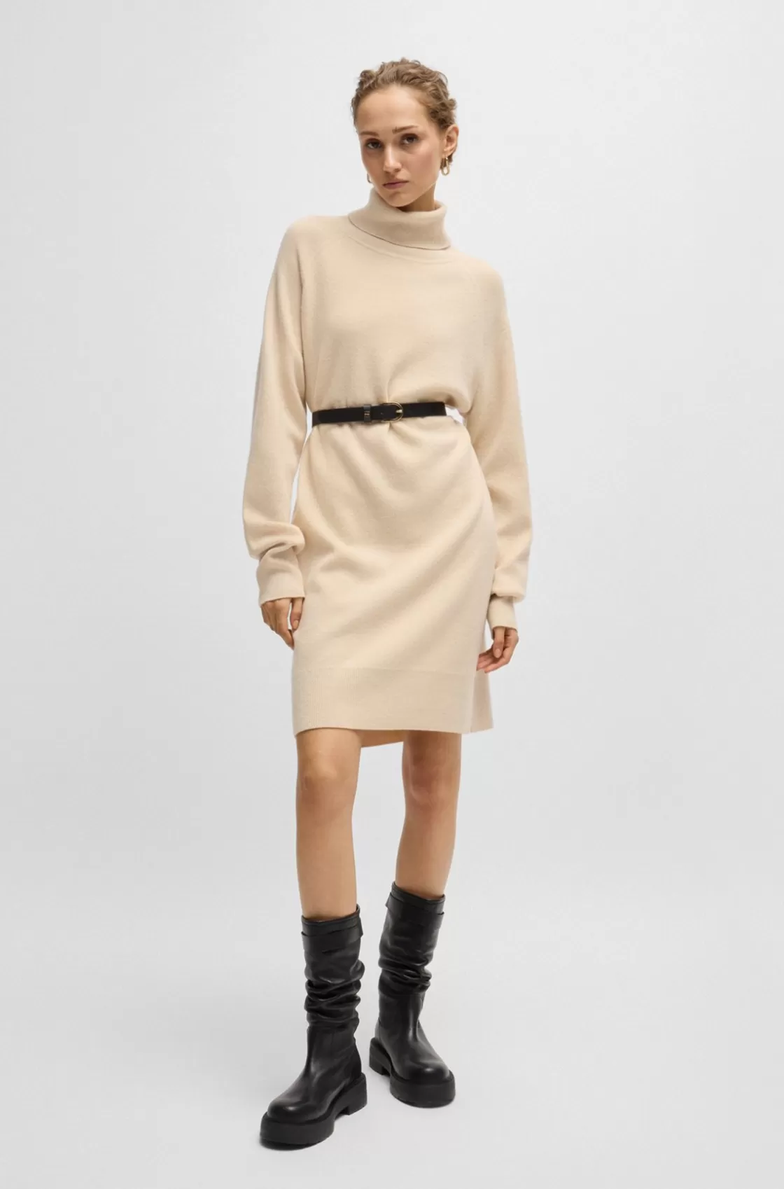 HUGO BOSS Rollneck Sweater Dress In Wool And Cashmere Light Yellow Best Sale
