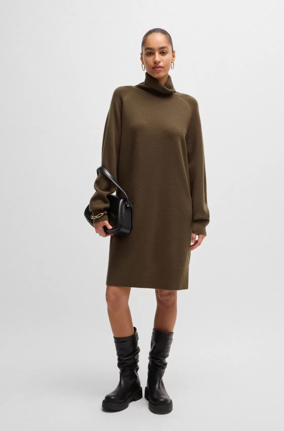 HUGO BOSS Rollneck Sweater Dress In Wool And Cashmere Light Green Flash Sale