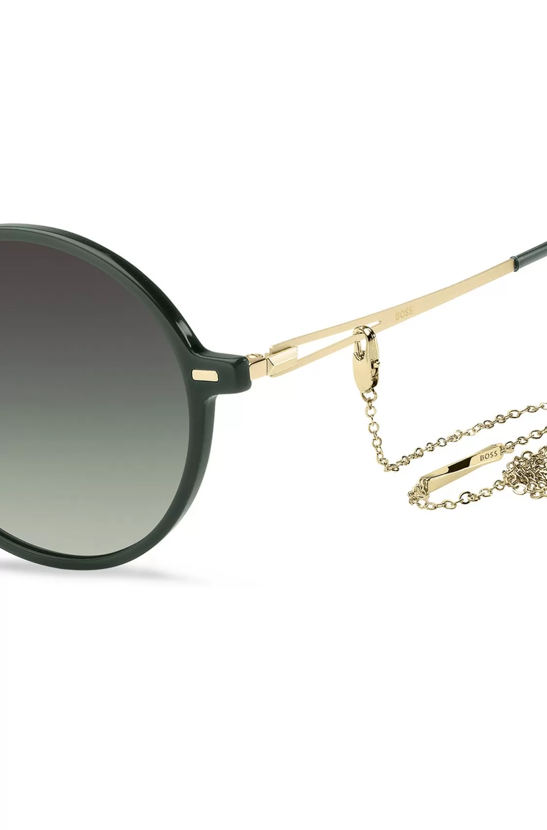 HUGO BOSS Round-frame Sunglasses In Green Acetate With Branded Chain Assorted-Pre-Pack Cheap