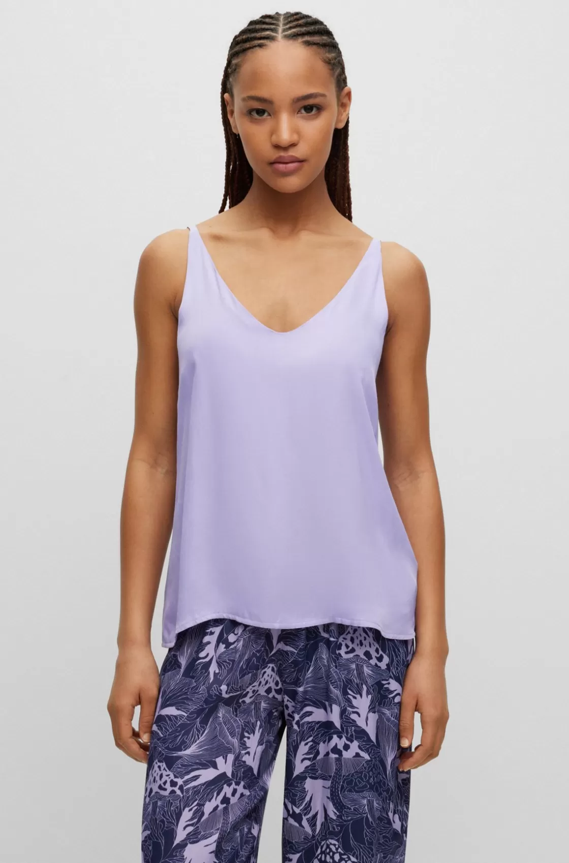 HUGO BOSS Satin Pajama Vest With V-neckline And Logo Straps Light Purple Outlet