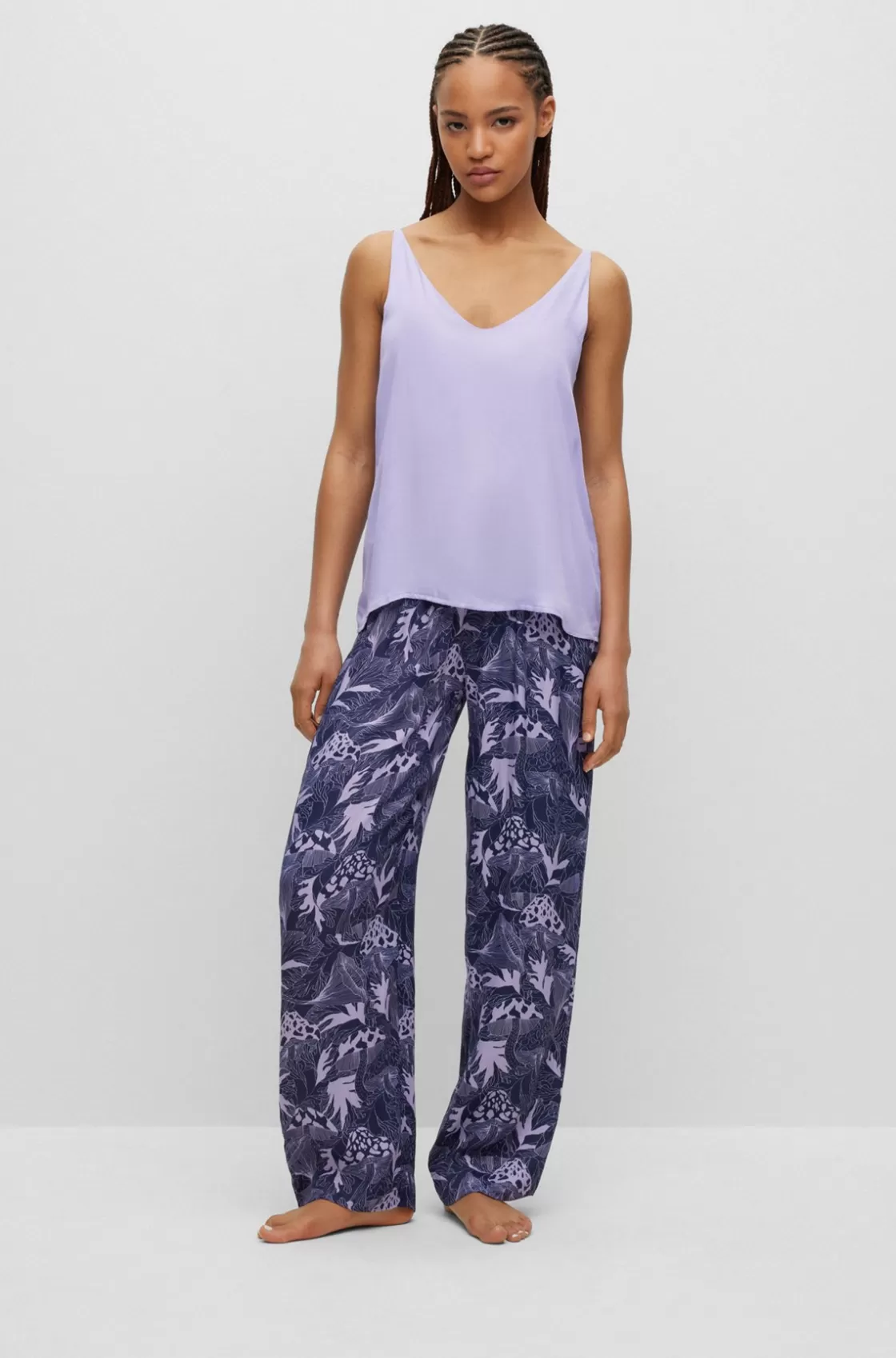 HUGO BOSS Satin Pajama Vest With V-neckline And Logo Straps Light Purple Outlet