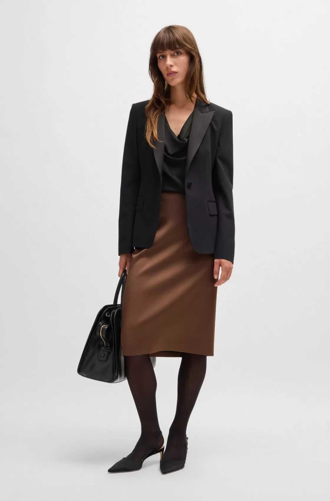 HUGO BOSS Satin Relaxed-fit Blouse With Cowl Neckline Black Fashion