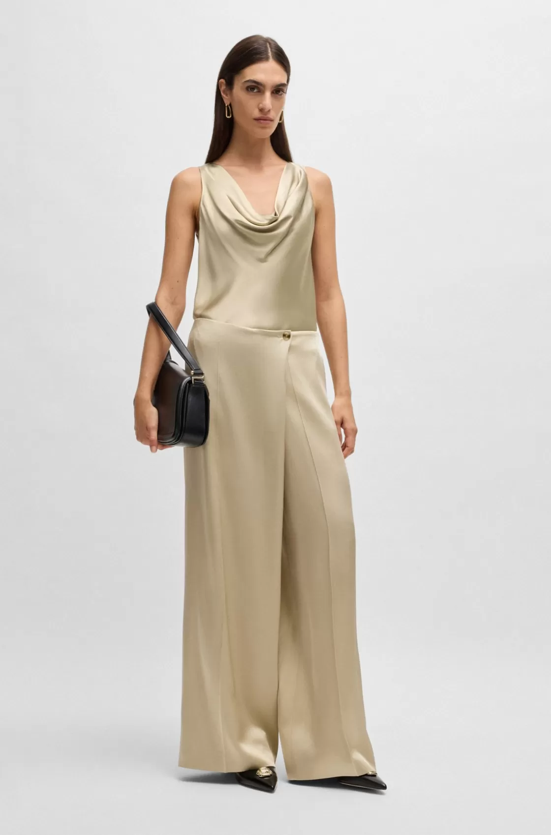 HUGO BOSS Satin Relaxed-fit Blouse With Cowl Neckline Light Beige Shop