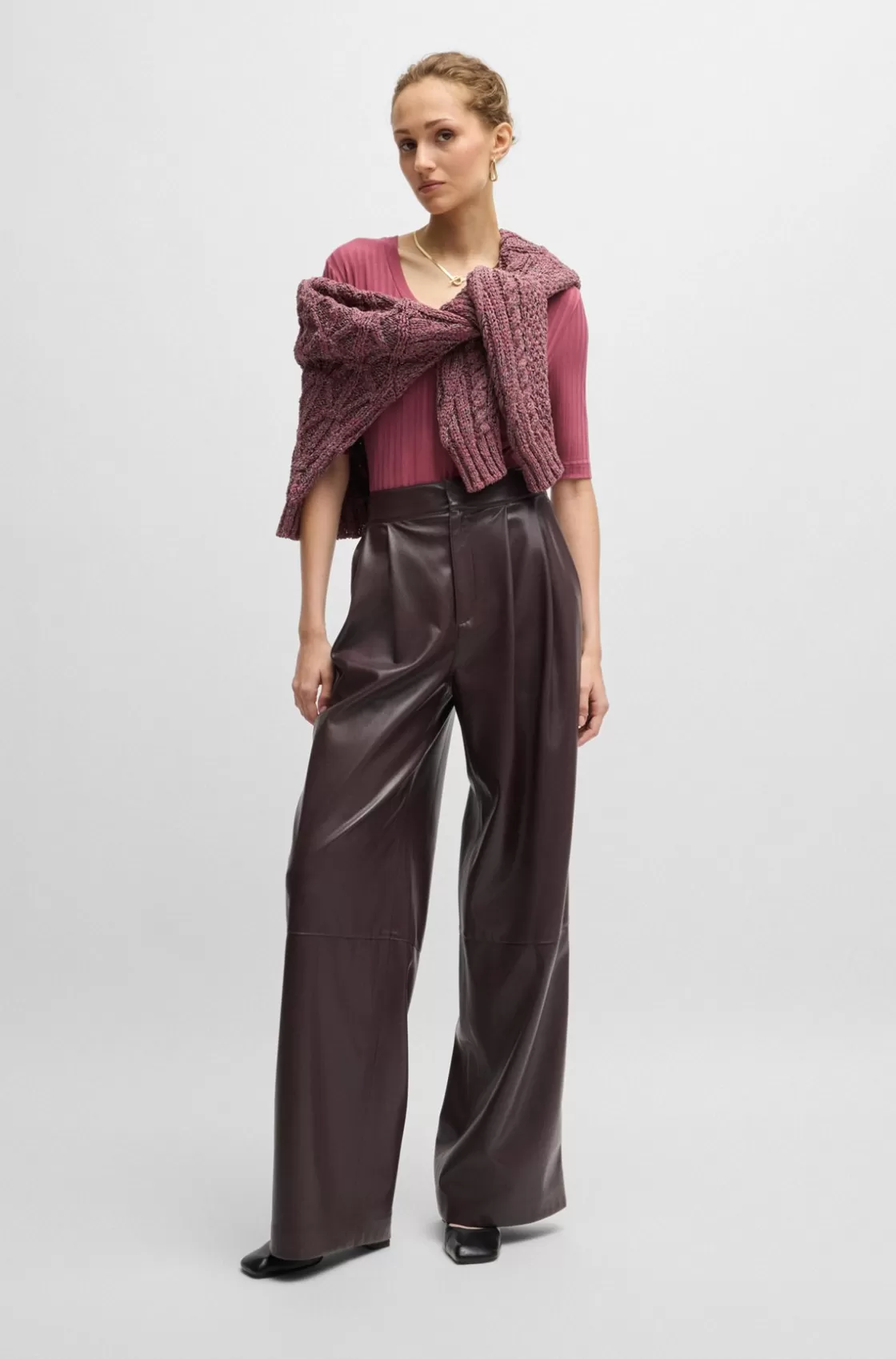 HUGO BOSS Scoop-neck Top In Stretch Fabric Light Red Hot