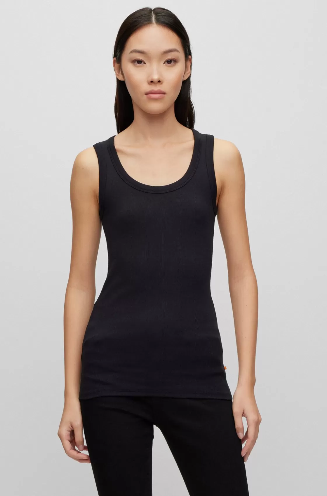 HUGO BOSS Scoop-neck Top With Logo Embroidery Black Online