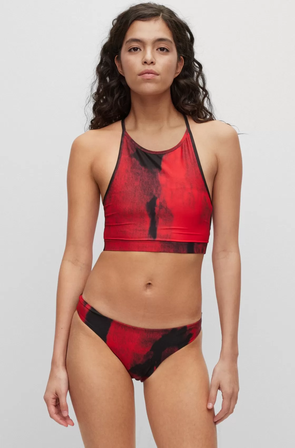 HUGO BOSS Seasonal-print Bikini Bottoms With Logo Detail Light Red Store