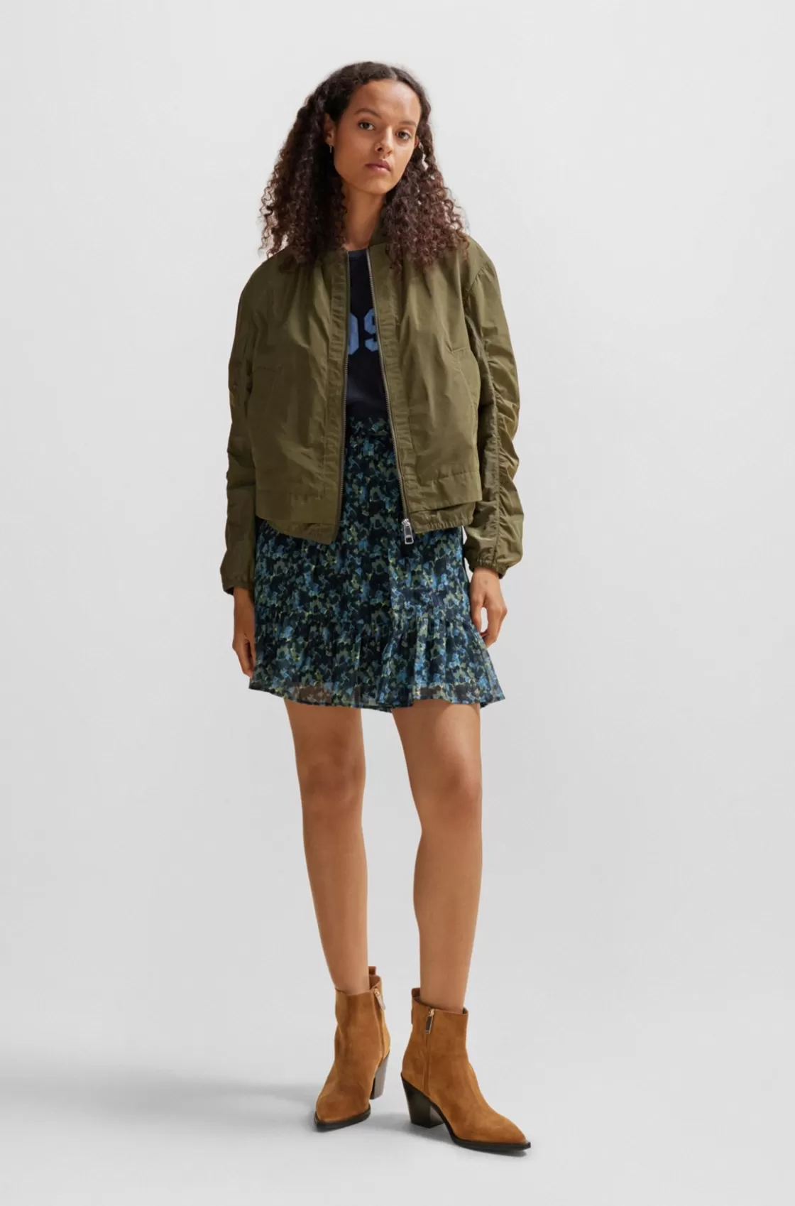 HUGO BOSS Seasonal-print Mini Skirt With Volant Hem Patterned Outlet