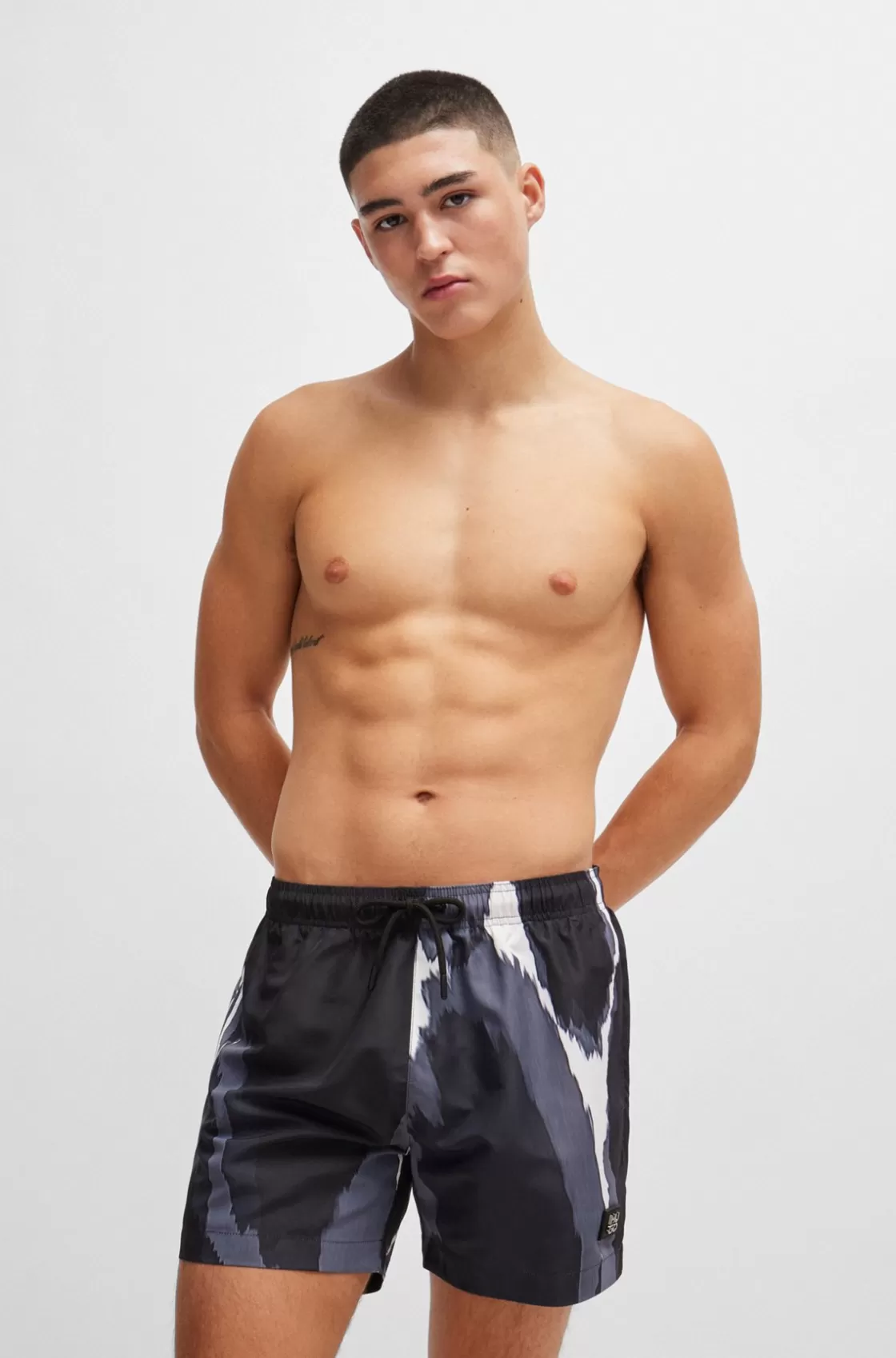 HUGO BOSS Seasonal-print Quick-dry Swim Shorts With Metallic Logo Black Best