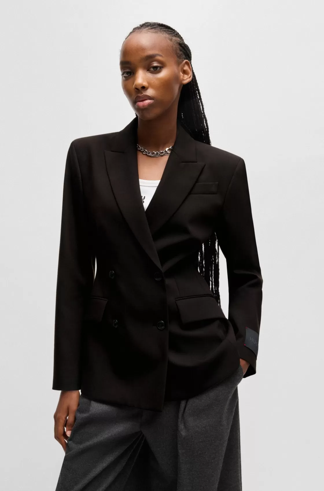 HUGO BOSS Sharp-fit Blazer With Rear Slit And Flap Pockets Black Online