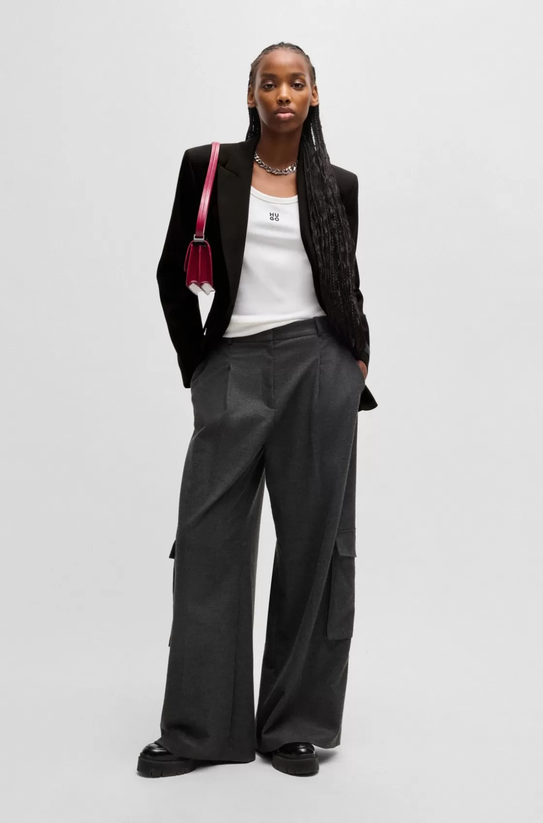 HUGO BOSS Sharp-fit Blazer With Rear Slit And Flap Pockets Black Online