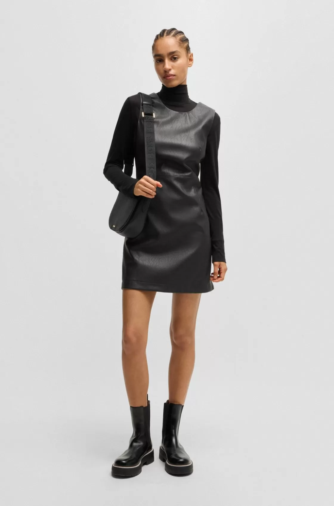 HUGO BOSS Shift Dress In Soft Faux Leather Black Store