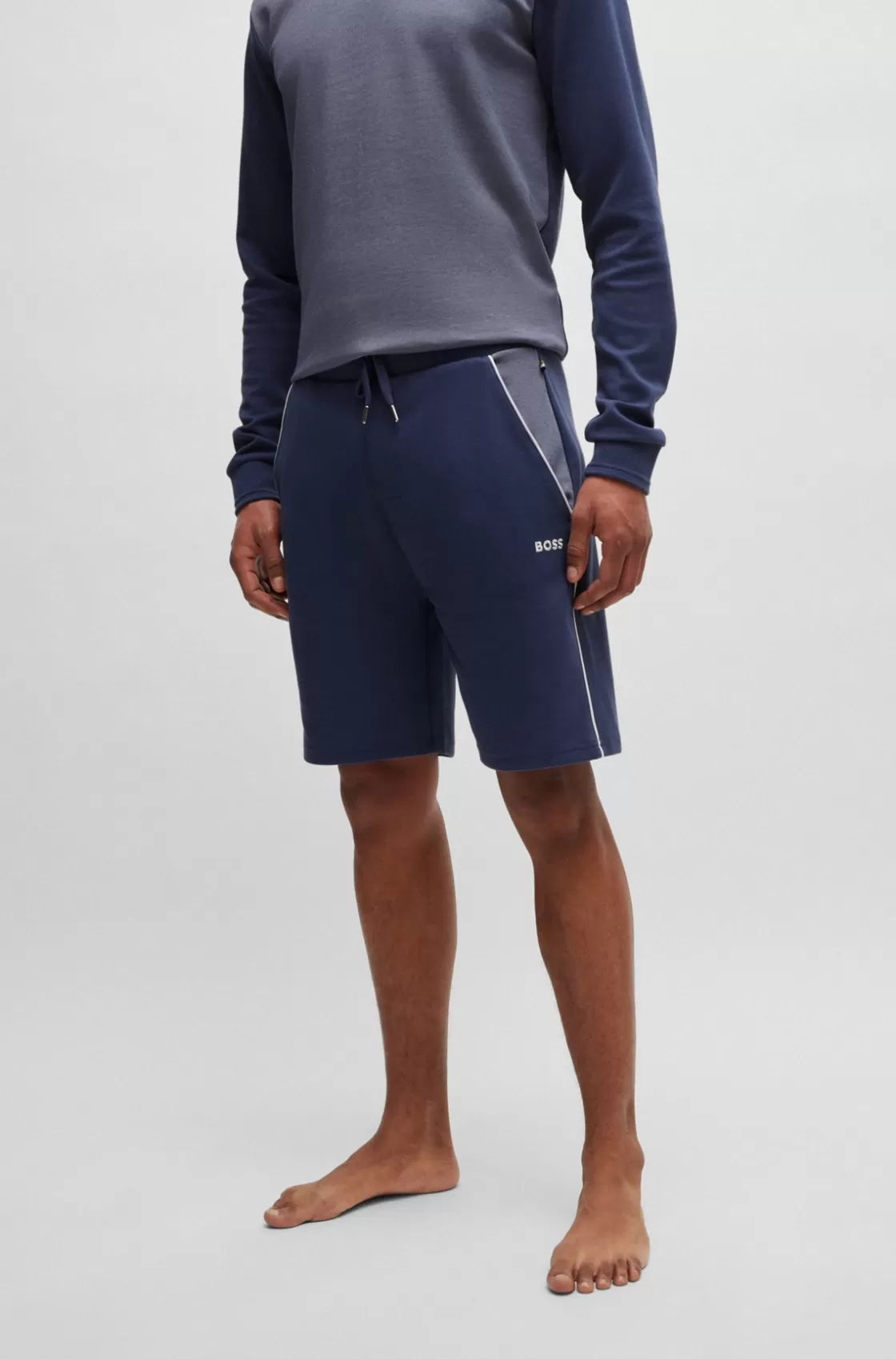 HUGO BOSS Shorts With Embroidered Logo And Contrast Piping Dark Blue Hot