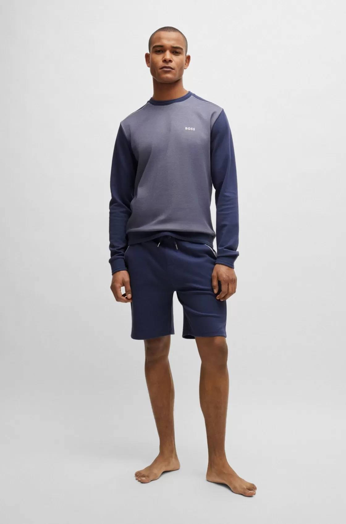 HUGO BOSS Shorts With Embroidered Logo And Contrast Piping Dark Blue Hot