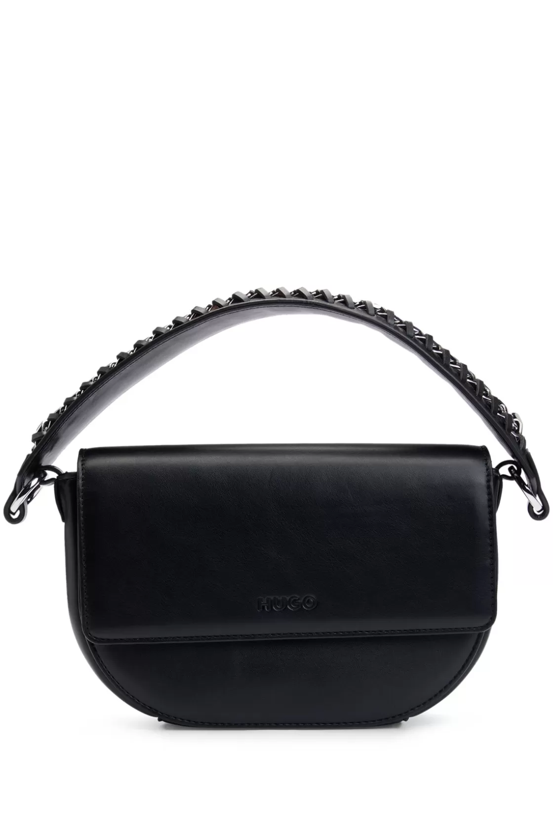 HUGO BOSS Shoulder Bag In Faux Leather With Chain-trimmed Strap Black Outlet