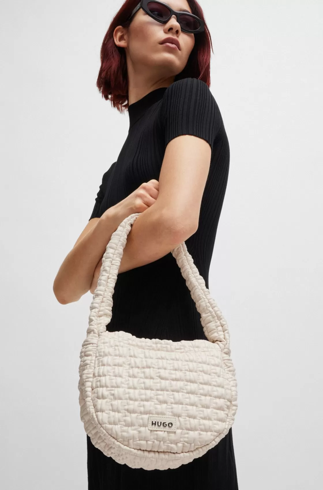 HUGO BOSS Shoulder Bag In Quilted-effect Faux Leather White New