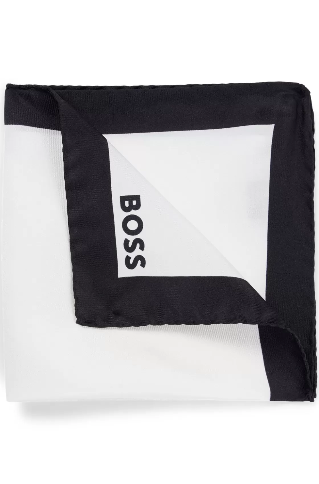 HUGO BOSS Silk Pocket Square With Border And Logo Black Flash Sale