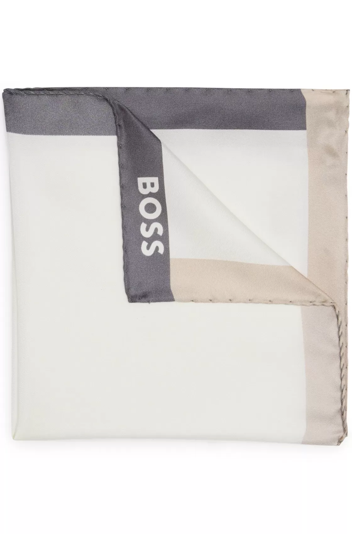 HUGO BOSS Silk Pocket Square With Branding And Printed Border Grey Outlet