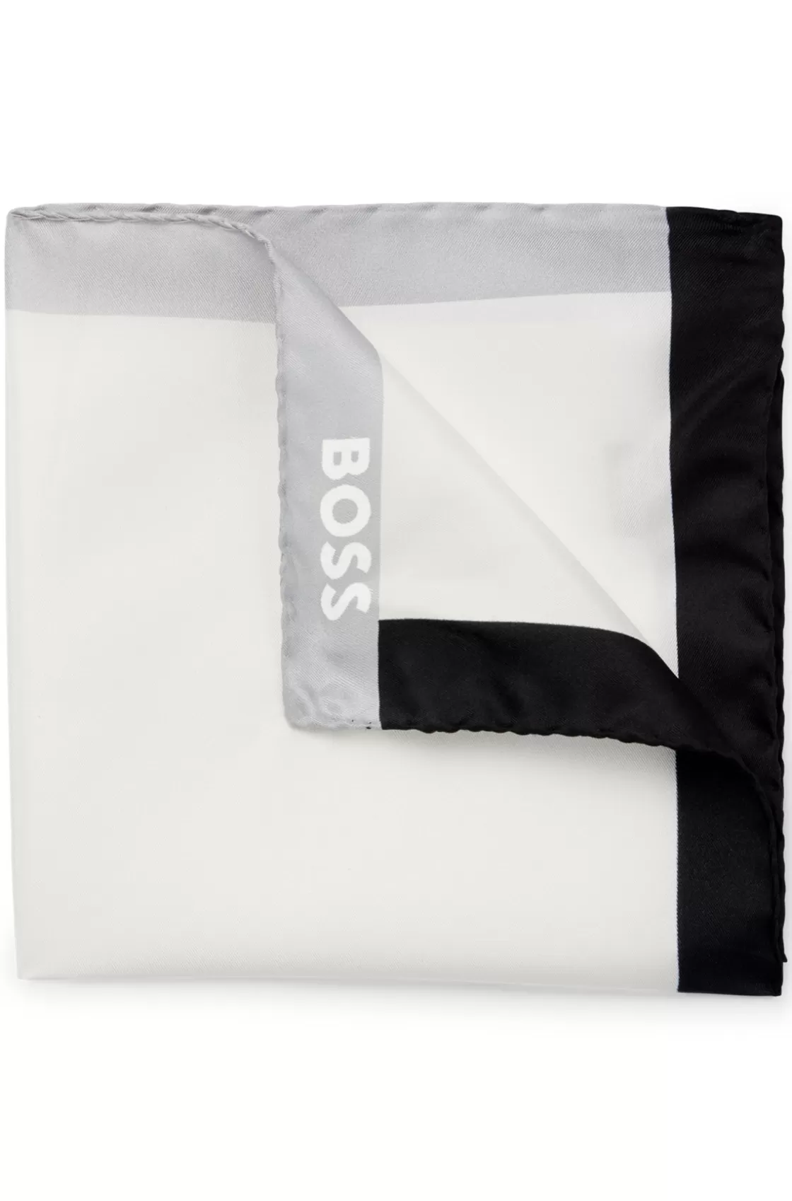 HUGO BOSS Silk Pocket Square With Branding And Printed Border Black Fashion