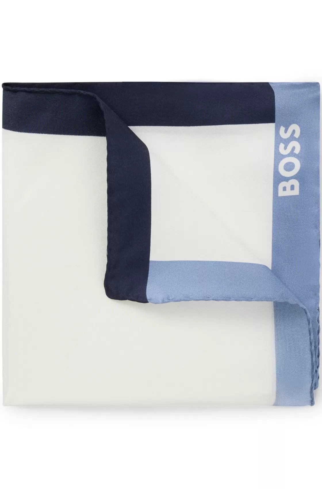 HUGO BOSS Silk Pocket Square With Branding And Printed Border Dark Blue Online