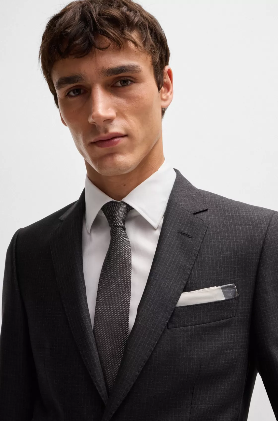HUGO BOSS Silk Pocket Square With Branding And Printed Border Grey Outlet