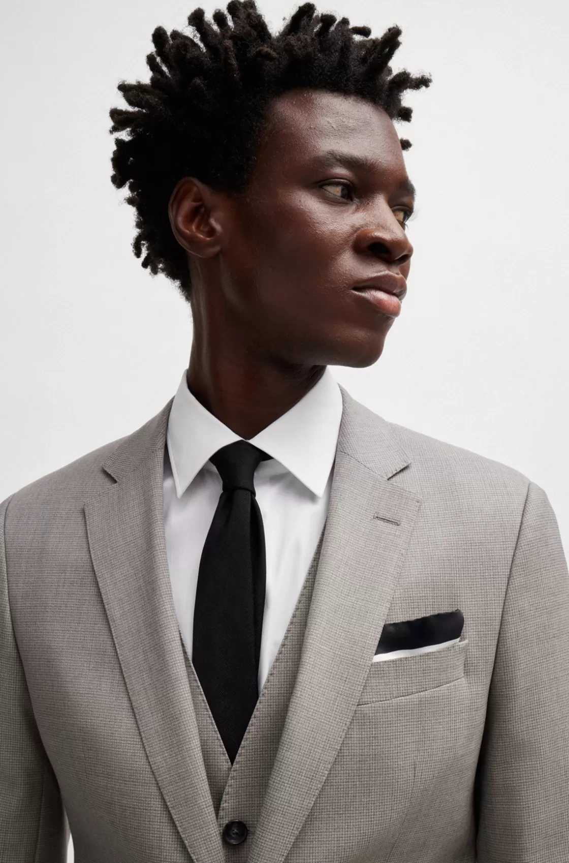 HUGO BOSS Silk Pocket Square With Branding And Printed Border Black Fashion